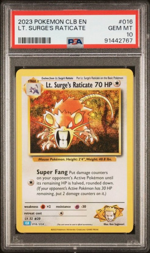 Lt. Surge's Raticate CLB 016/034 PSA 10